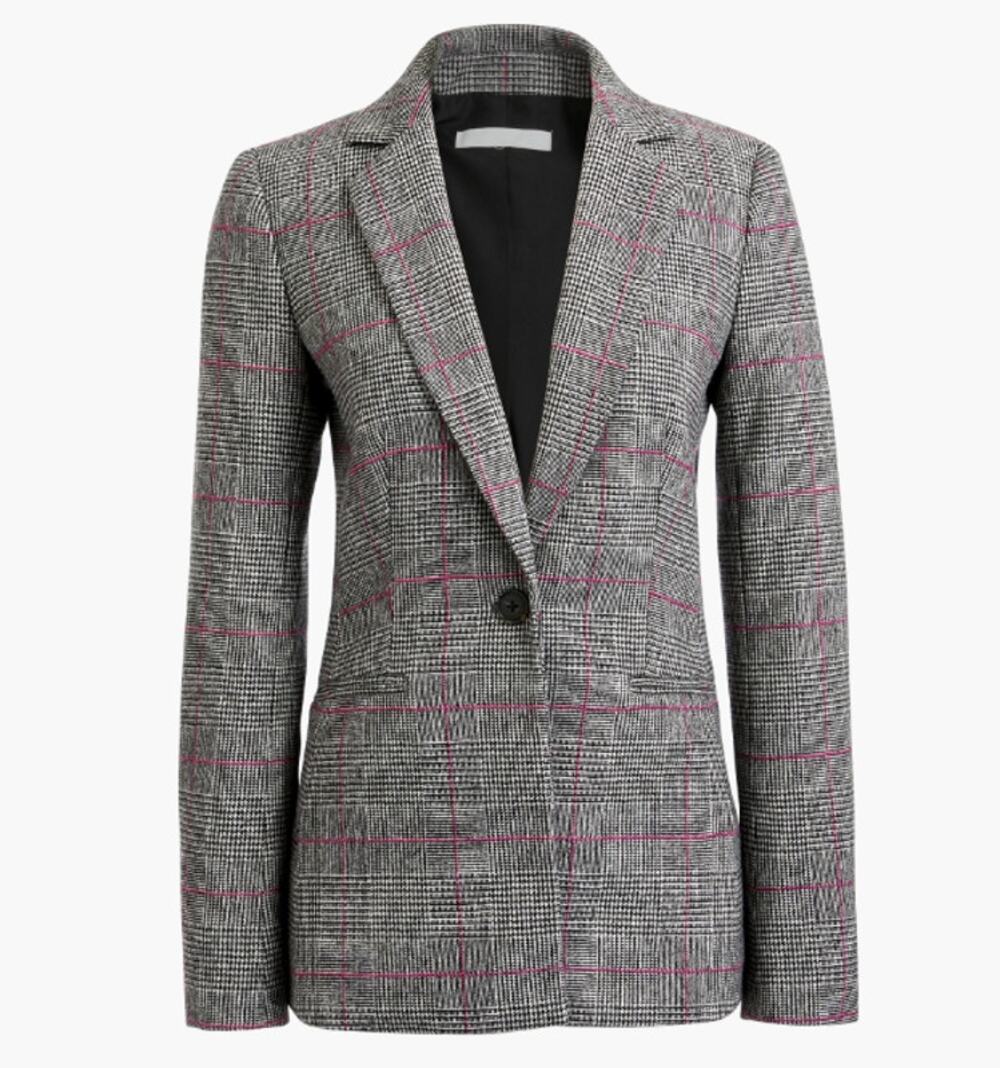 J Crew Women Wool Blend Glen Plaid Blazer Grey Pink Windowpane Single Breasted 2
